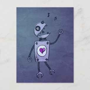 Süße singende Cartoon-Retro-Roboter-Postkarte Postkarte