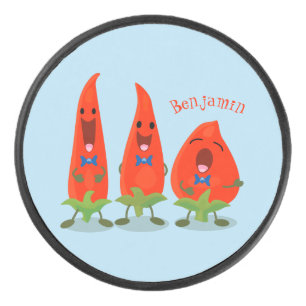 Süße singende Chili-Pfeffer Cartoon-Illustration Eishockey Puck