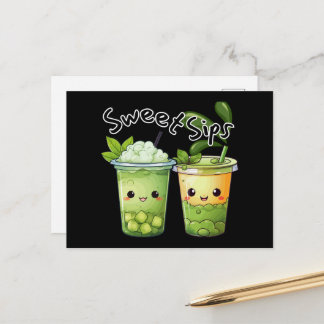 Süße Sips Kawaii Bubble Tea Duo Postkarte