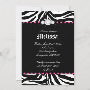 Süße Sixteen-Party-Einladung Zebra Rosa Schmuck 3 Einladung