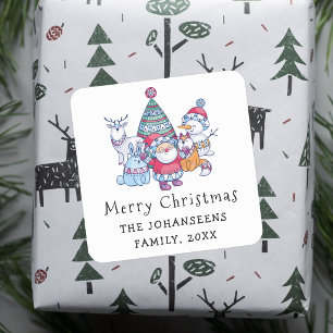 Süße skandinavische Doodle-Weihnachtsgrüße Quadratischer Aufkleber