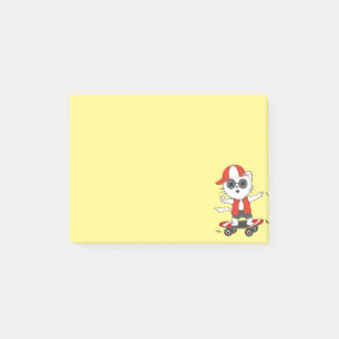 Süße Skaterkatze auf Gelb Post-it Klebezettel