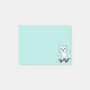 Süße Skaterkatze auf hellen Türkisblau-Noten Post-it Klebezettel