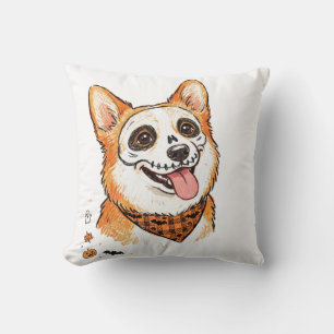 Süße Skelett-Gesichtsbemalung Corgi Halloween Farb Kissen