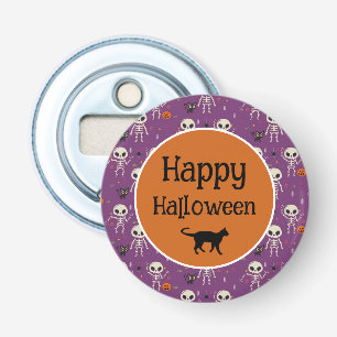 Süße Skelette und Katze Halloween Lila und Orange Flaschenöffner