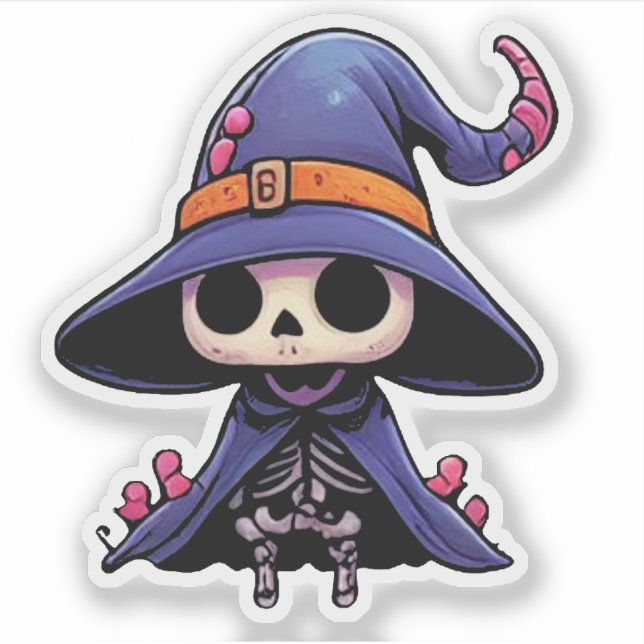 Süße Skeletthexe - Halloween Kawaii Aufkleber (Vorderseite)