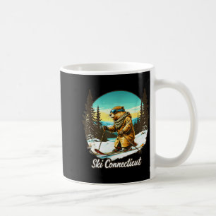 Süße Skifahrende-Biber-Illustration verbindet mit Kaffeetasse