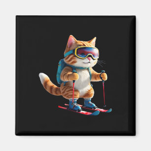Süße Skifahrende Katze Lustiges Winter-Schneesport Magnet