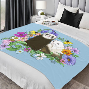 Süße skurrile blaue niedliche florale Frettchen-Pa Fleecedecke