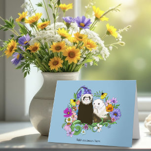 Süße skurrile blaue niedliche florale Frettchen-Pa Karte