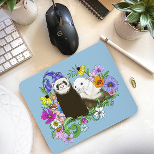 Süße skurrile blaue niedliche florale Frettchen-Pa Mousepad