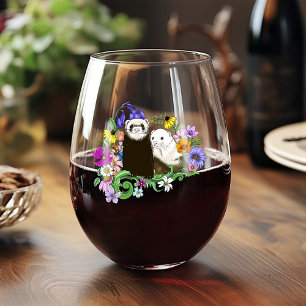 Süße skurrile blaue niedliche florale Frettchen-Pa Weinglas Ohne Stiel