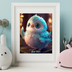 Süße skurrile blaue Vogel Glitter Federn Kinderzim Poster