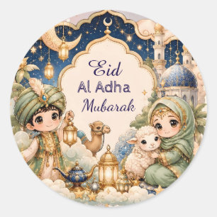Süße, skurrile Eid Al Adha Mubarak Kinder Muslim Runder Aufkleber