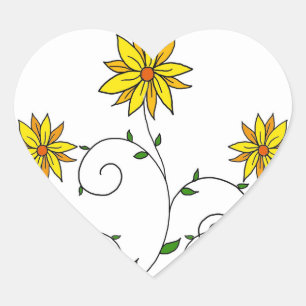 Süße skurrile gelbe Blumen Doodle-Kunst Herz-Aufkleber