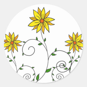 Süße skurrile gelbe Blumen Doodle-Kunst Runder Aufkleber