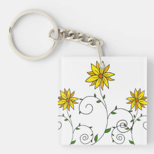 Süße skurrile gelbe Blumen Doodle-Kunst Schlüsselanhänger