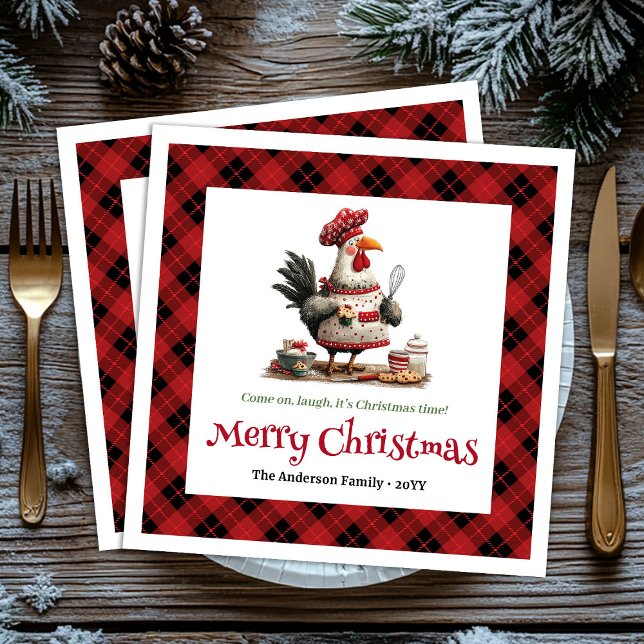 Süße skurrile Hühner editierbarer Cartoon-Stil   Serviette (Cute Whimsical Chickens Editable Cartoon Style Christmas Napkins

)