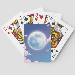Süße, skurrile Illustration des Mondes am Nachthim Spielkarten
