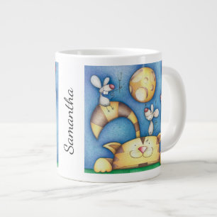 Süße skurrile Katze und Maus Mond Kunst personalis Jumbo-Tasse