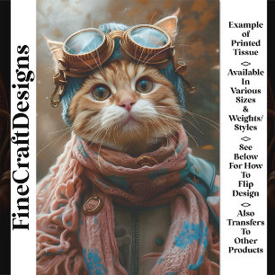 Süße skurrile Katzen-Steampunk-Brille AY2 Decoupag Seidenpapier