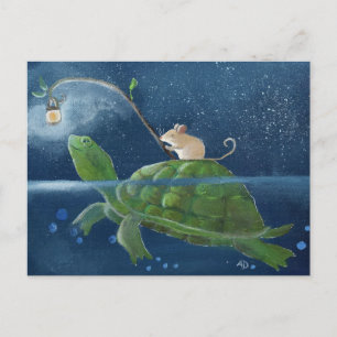 Süße, skurrile Kunst mit Maus und Schildkröte Postkarte