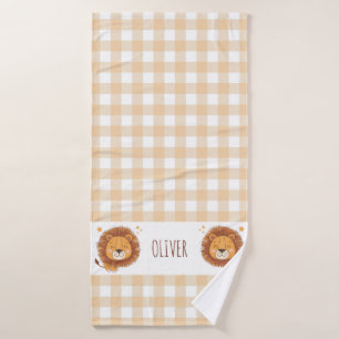 Süße skurrile Löwe Gingham Name Geburt Badehandtuch