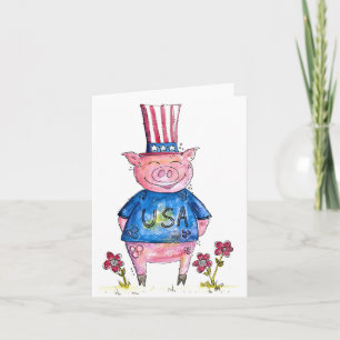 Süße skurrile patriotische Sau Karte