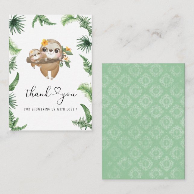 Süsse Sloth Greenery Wasserfarben Babydusche viele Mitteilungskarte (Vorne/Hinten)