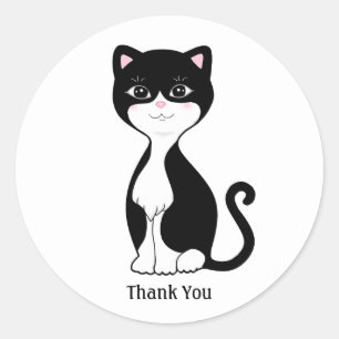 Süße Smokingkatze Cartoon Danke Runder Aufkleber