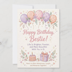 Süße Soft-Pastell-Happy-Birthday-Beste-Freundin-Ka Einladung