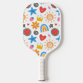 Süße Sommer-Doodle Whimsical-Nahtloses Muster Pickleball Schläger