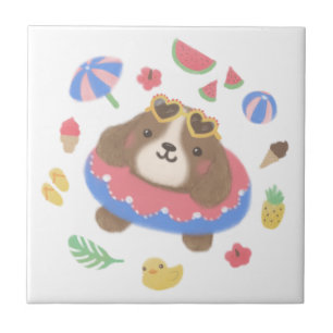 Süße Sommer Spaniel Hund Illustration Fliese