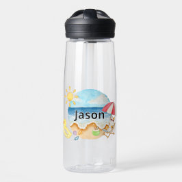 Süße Sommer-Strandkatze personalisierte klare Wass Trinkflasche