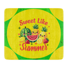 Süße Sommer-Tropenfrucht-Illustration Glas Schneidebrett