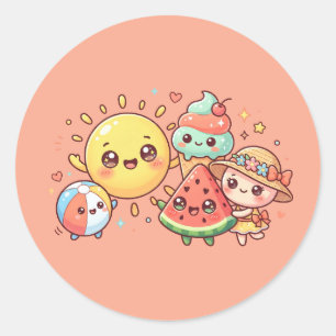 Süße Sommerfreunde-Stickerbogen Runder Aufkleber