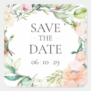 Süße Sommerrosen-Girlande Save-the-Date Quadratischer Aufkleber
