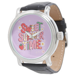 Süße Sommerzeit Coquette Erdbeere Retro Strand  Armbanduhr