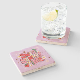 Süße Sommerzeit Coquette Erdbeere Retro Strand Steinuntersetzer