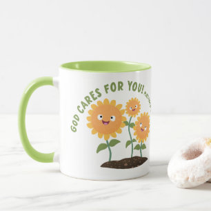 Süße Sonnenblumen Gott sorgt Bibelvers Vers Tasse
