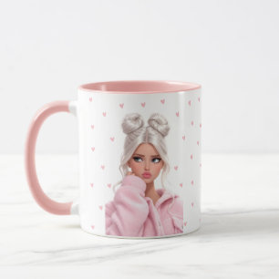 Süße Space Buns Mädchen Rosa Herzen Kaffeetasse
