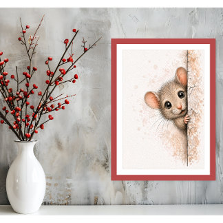 Süße spähende Maus Wandkunst Minimalistischer Mäus Poster