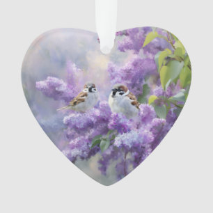 Süße Spatzen im Fliederherz Acryl-Ornament – Fl Ornament