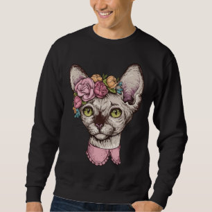 Süße Sphynx mit Blumenkranz haarlose Katze Sphynx Sweatshirt