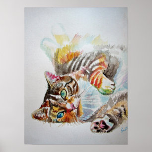 Süße spielende schlafende Tabby-Katze Katzen Poste Poster