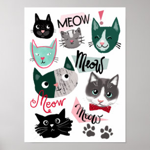 Süße Spielzimmer-Spaß-Katzen-Gesichter-Kinderzimme Poster