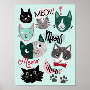 Süße Spielzimmer-Spaß-Katzen-Gesichter-Kinderzimme Poster