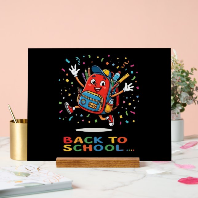 Süße springende Schultasche, Back-to-School-Design Acrylschild (Hochzeit)
