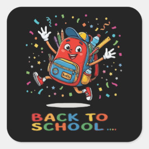 Süße springende Schultasche, Back-to-School-Design Quadratischer Aufkleber