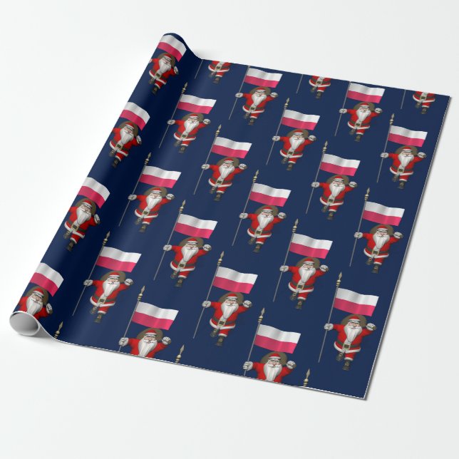 Süße St. Nikolaus mit Banner von Polen Geschenkpapier (Ungerollt)